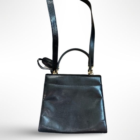 Vintage 90s Gucci Lady Lock Black Lizard 2-Way Purse - Picture 3 of 5